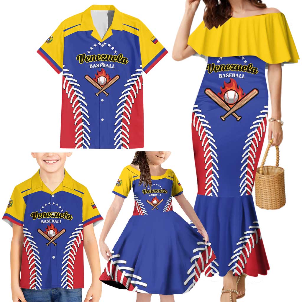 Custom Baseball Venezuela Family Matching Mermaid Dress and Hawaiian Shirt Team Venezuela Go Champions