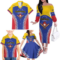 Custom Baseball Venezuela Family Matching Off The Shoulder Long Sleeve Dress and Hawaiian Shirt Team Venezuela Go Champions