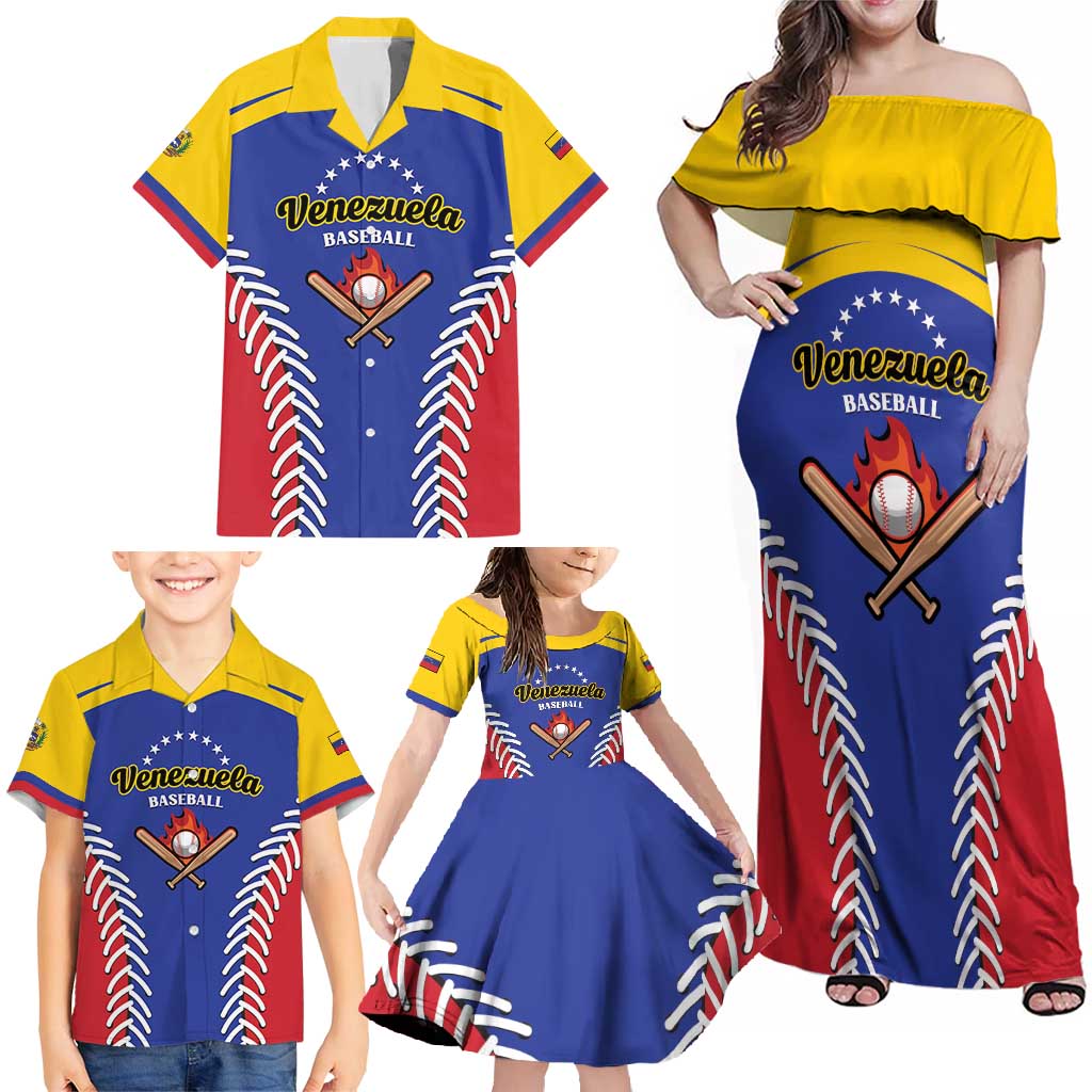 Custom Baseball Venezuela Family Matching Off Shoulder Maxi Dress and Hawaiian Shirt Team Venezuela Go Champions