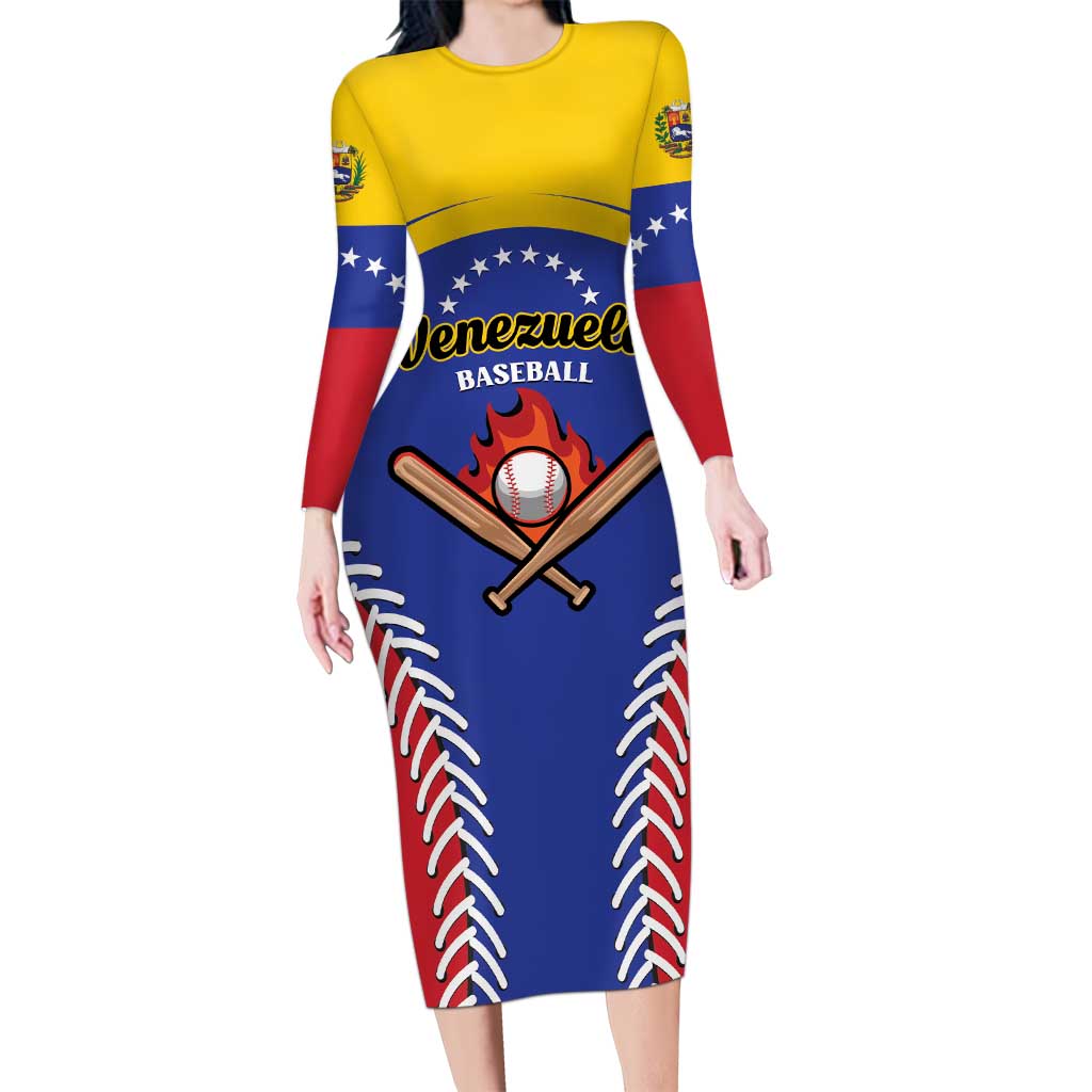 Custom Baseball Venezuela Long Sleeve Bodycon Dress Team Venezuela Go Champions
