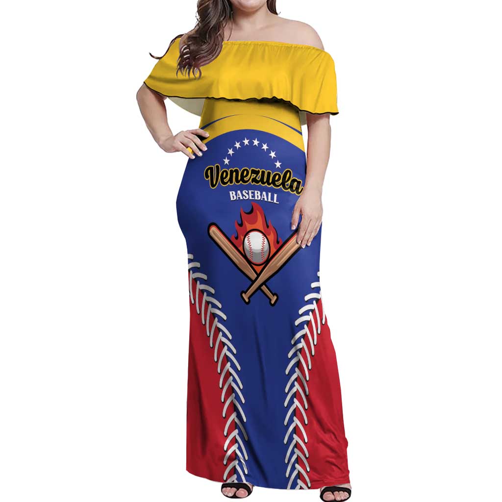 Custom Baseball Venezuela Off Shoulder Maxi Dress Team Venezuela Go Champions