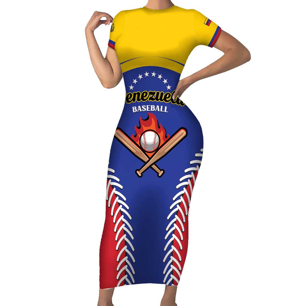 Custom Baseball Venezuela Short Sleeve Bodycon Dress Team Venezuela Go Champions