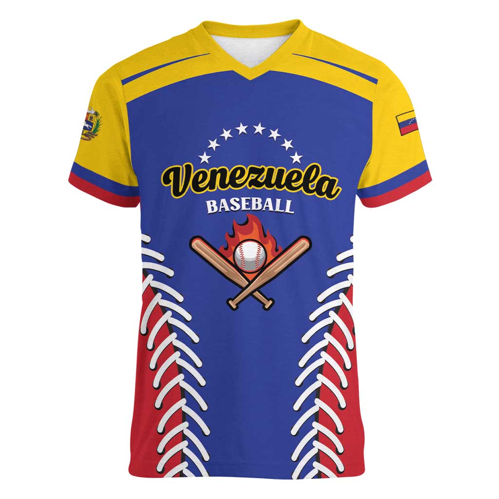 Custom Baseball Venezuela Women V-Neck T-Shirt Team Venezuela Go Champions