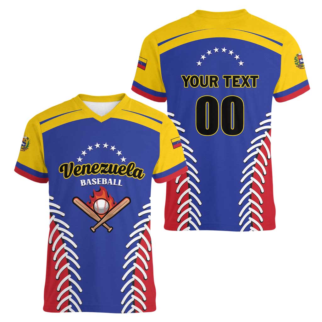 Custom Baseball Venezuela Women V-Neck T-Shirt Team Venezuela Go Champions