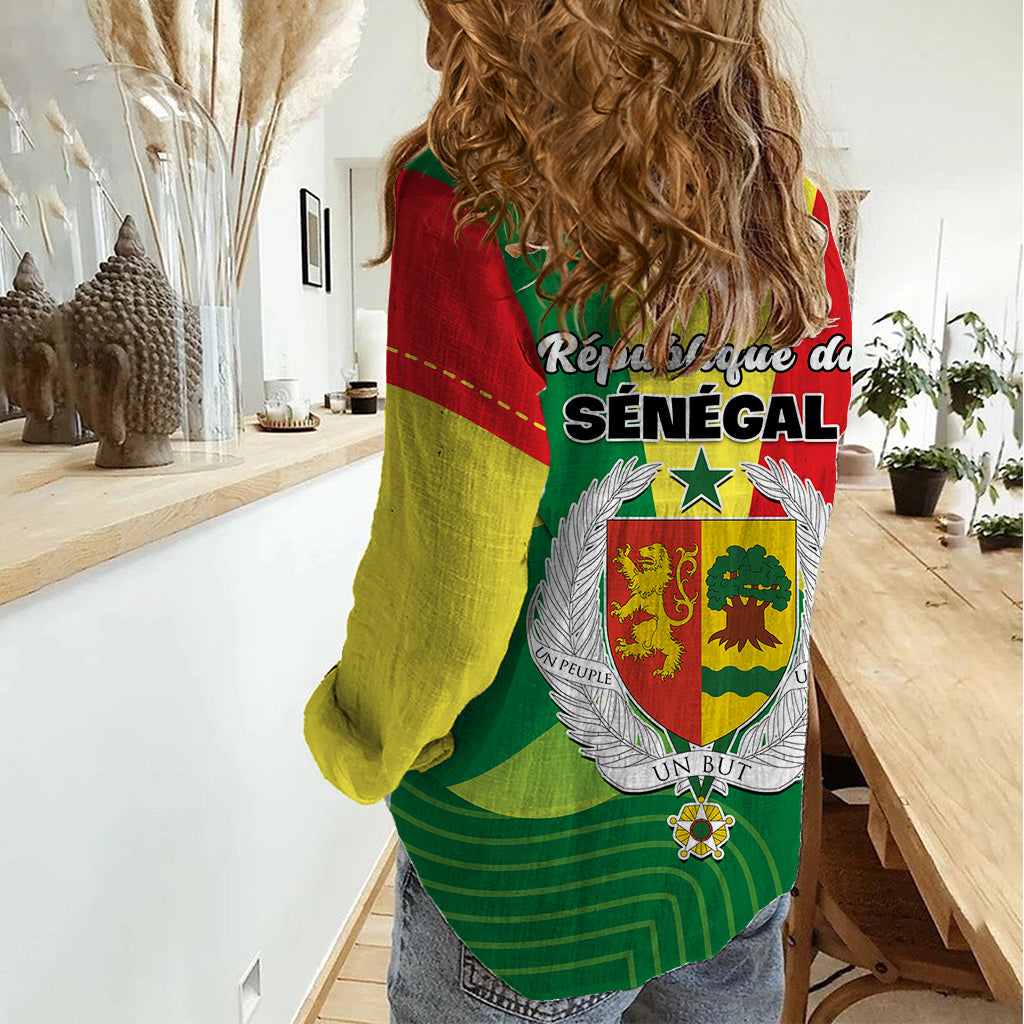 Senegal Women Casual Shirt Bahamian Lion Baobab Flag Style - Wonder Print Shop