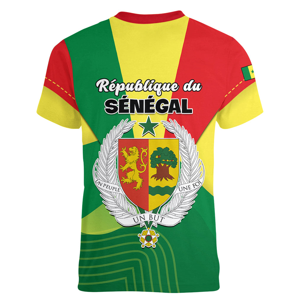 Senegal Women V Neck T Shirt Bahamian Lion Baobab Flag Style - Wonder Print Shop
