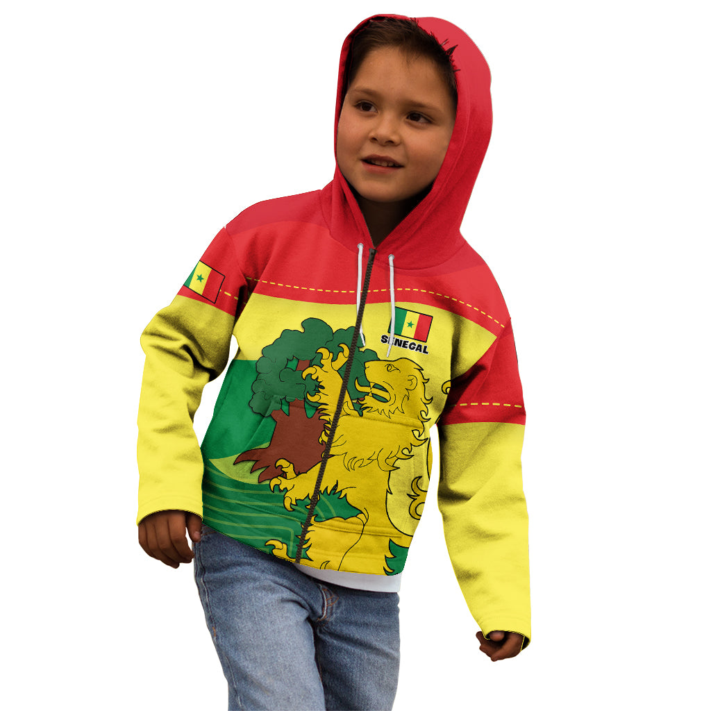 Custom Senegal Kid Hoodie Bahamian Lion Baobab Flag Style - Wonder Print Shop