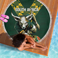 Custom South Africa 2024 Rugby Beach Blanket Go Springboks Protea Pattern - Wonder Print Shop