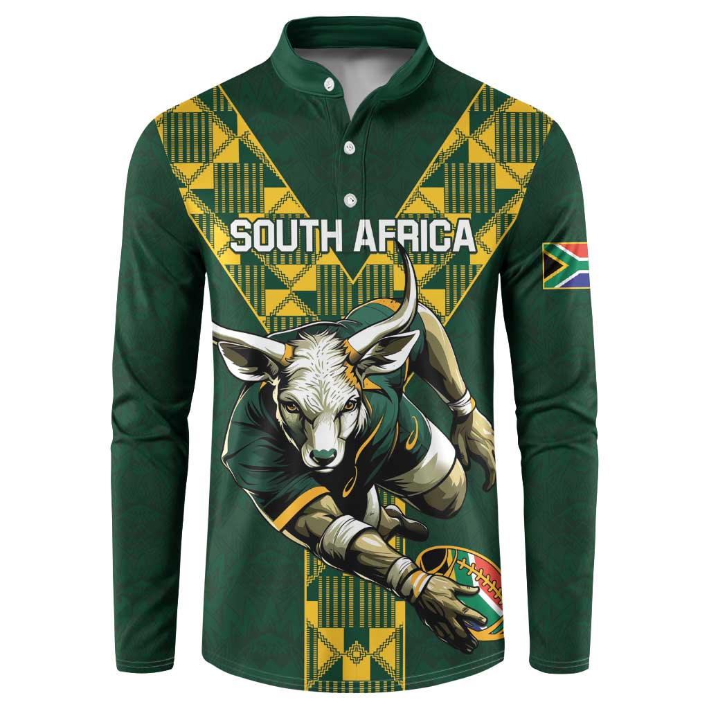 Custom South Africa 2024 Rugby Button Sweatshirt Go Springboks Protea Pattern - Wonder Print Shop