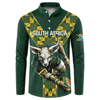 Custom South Africa 2024 Rugby Button Sweatshirt Go Springboks Protea Pattern - Wonder Print Shop