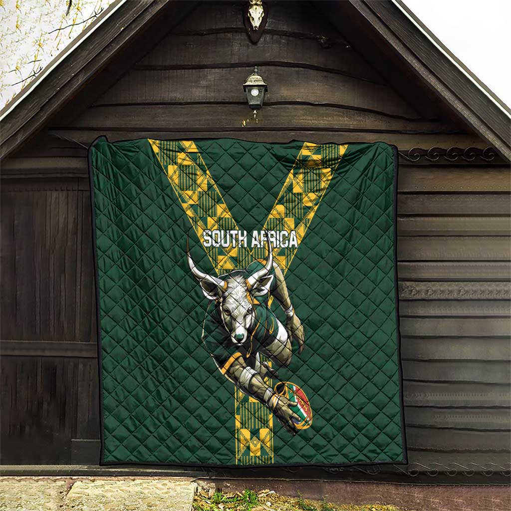 Custom South Africa 2024 Rugby Quilt Go Springboks Protea Pattern - Wonder Print Shop