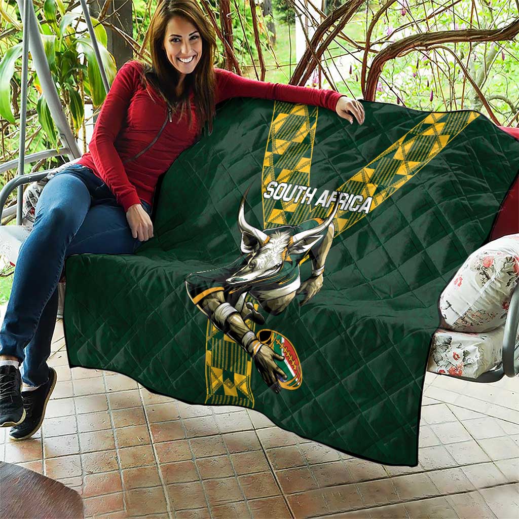 Custom South Africa 2024 Rugby Quilt Go Springboks Protea Pattern - Wonder Print Shop