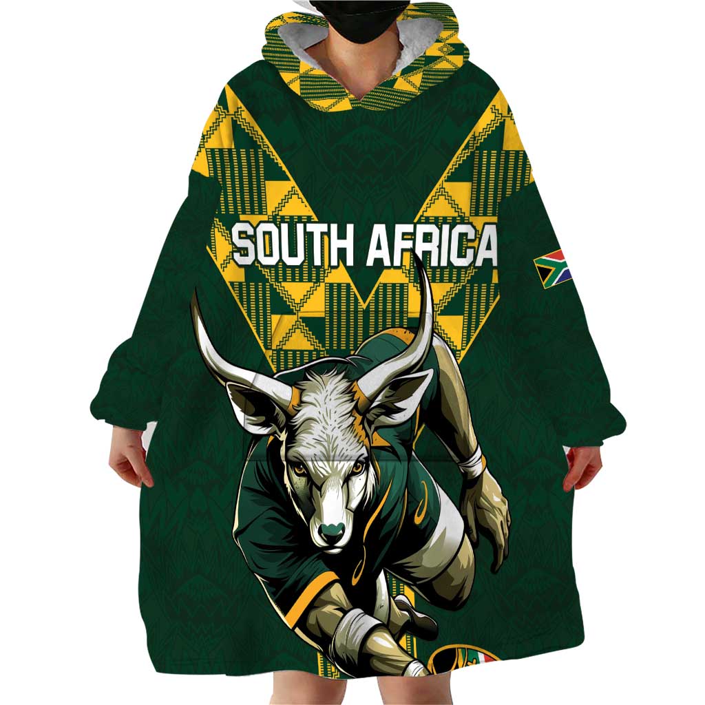 Custom South Africa 2024 Rugby Wearable Blanket Hoodie Go Springboks Protea Pattern - Wonder Print Shop