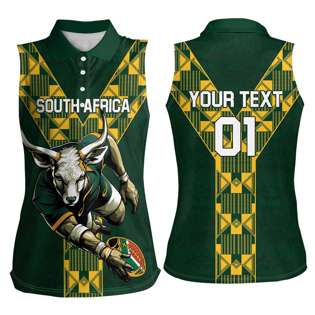 Custom South Africa 2024 Rugby Women Sleeveless Polo Shirt Go Springboks Protea Pattern - Wonder Print Shop