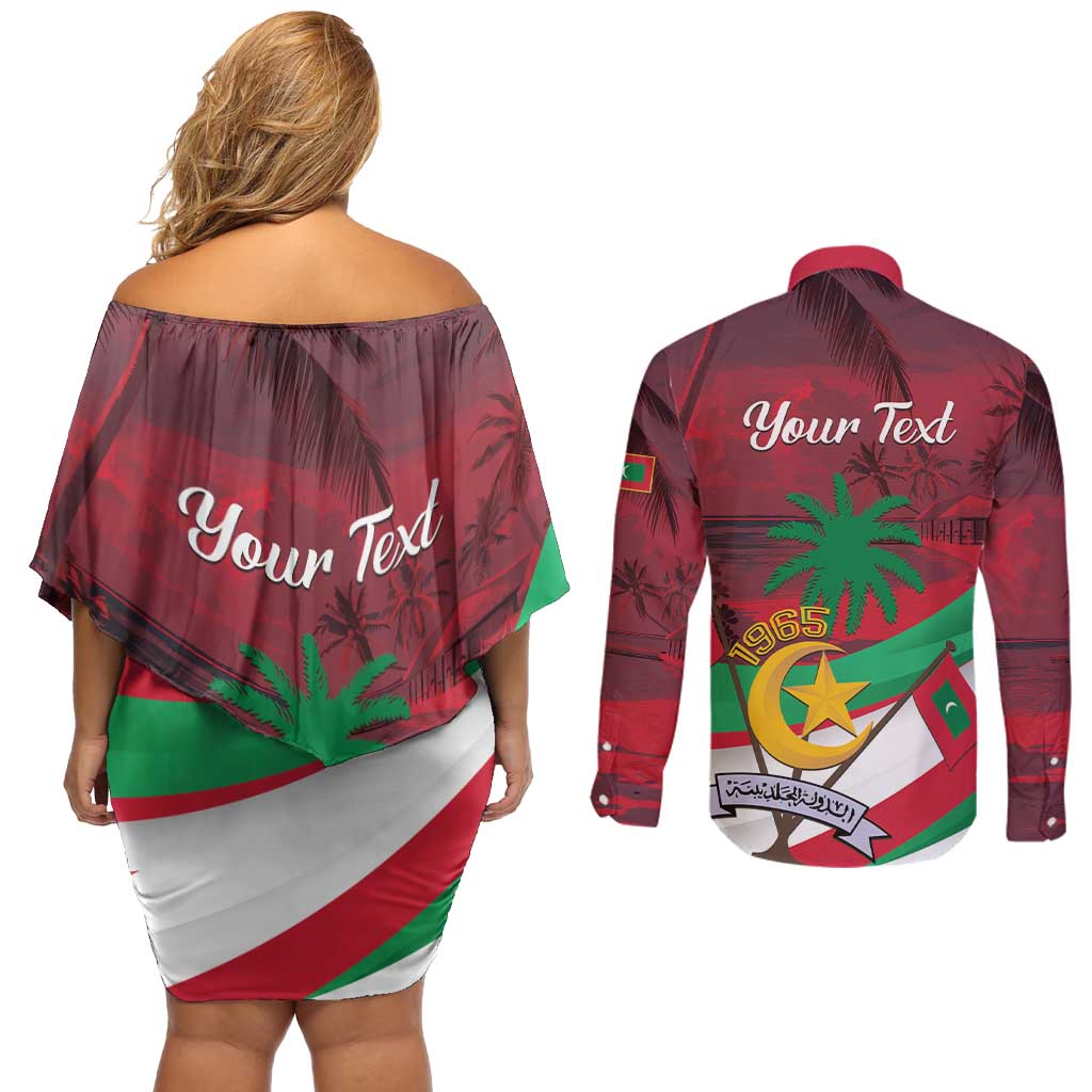 Personalized Maldives Independence Day 1965 Couples Matching Off Shoulder Short Dress and Long Sleeve Button Shirt Dhivehi Raajjeyge Jumhooriyyaa - Wonder Print Shop