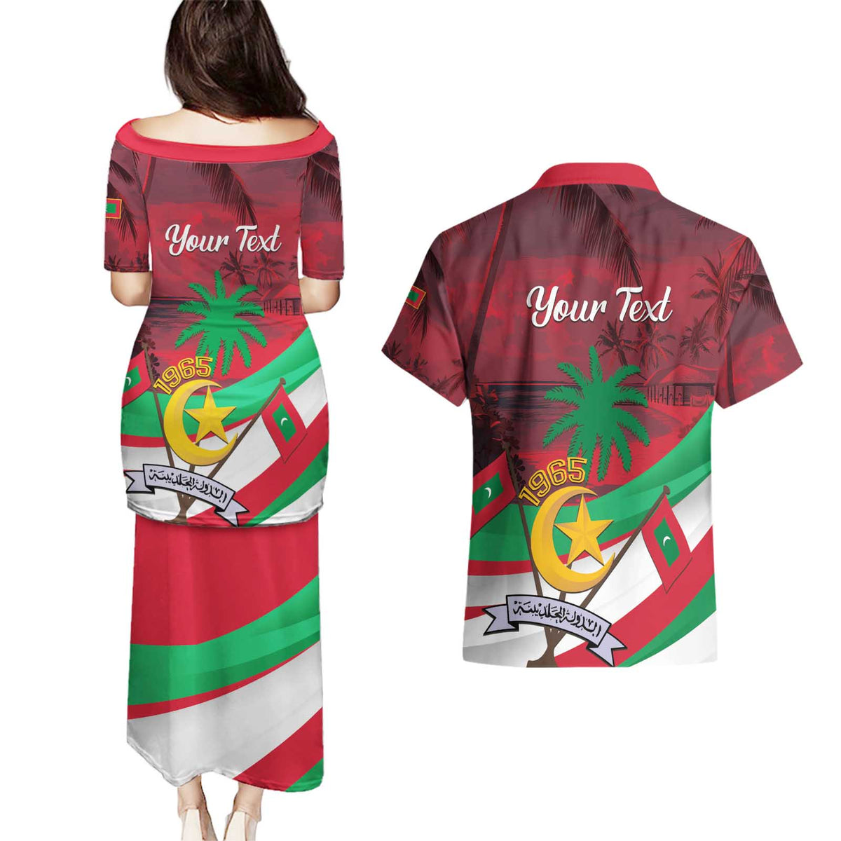 Personalized Maldives Independence Day 1965 Couples Matching Puletasi and Hawaiian Shirt Dhivehi Raajjeyge Jumhooriyyaa - Wonder Print Shop