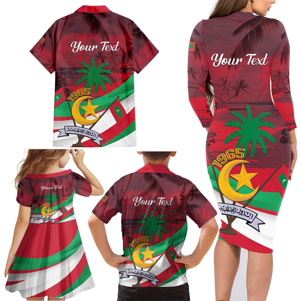Personalized Maldives Independence Day 1965 Family Matching Long Sleeve Bodycon Dress and Hawaiian Shirt Dhivehi Raajjeyge Jumhooriyyaa - Wonder Print Shop