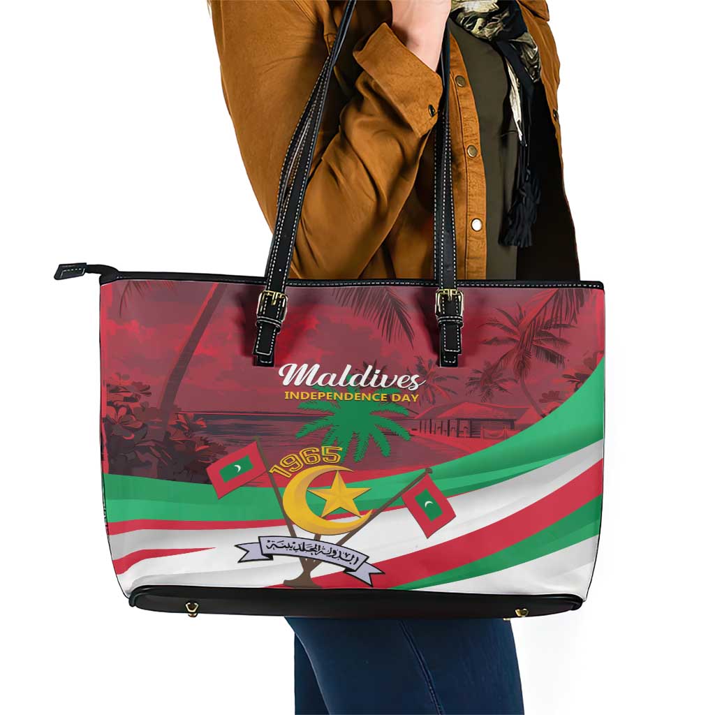 Personalized Maldives Independence Day 1965 Leather Tote Bag Dhivehi Raajjeyge Jumhooriyyaa - Wonder Print Shop