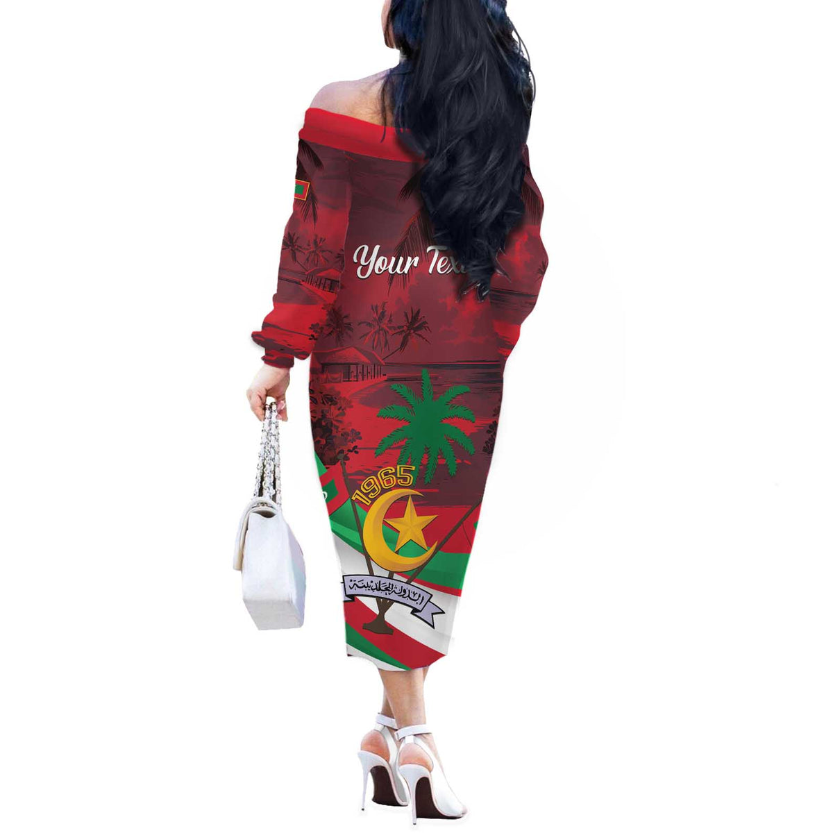 Personalized Maldives Independence Day 1965 Off The Shoulder Long Sleeve Dress Dhivehi Raajjeyge Jumhooriyyaa - Wonder Print Shop