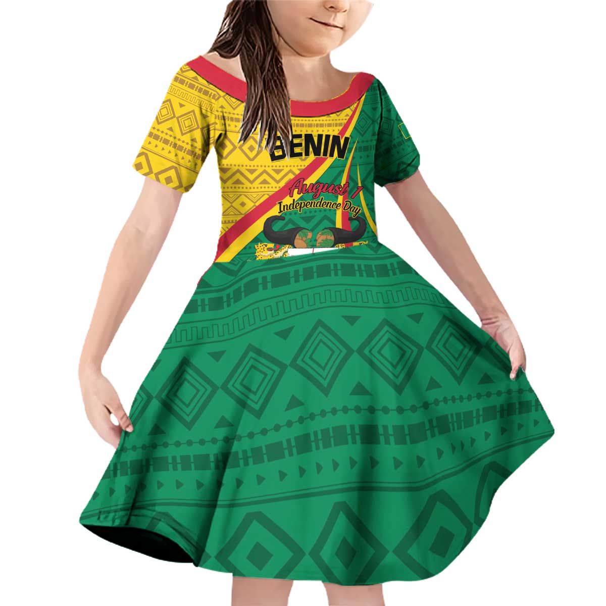 Personalized Benin Independence Day 1960 Family Matching Off Shoulder Short Dress and Hawaiian Shirt Fraternite Justice Travail - Wonder Print Shop