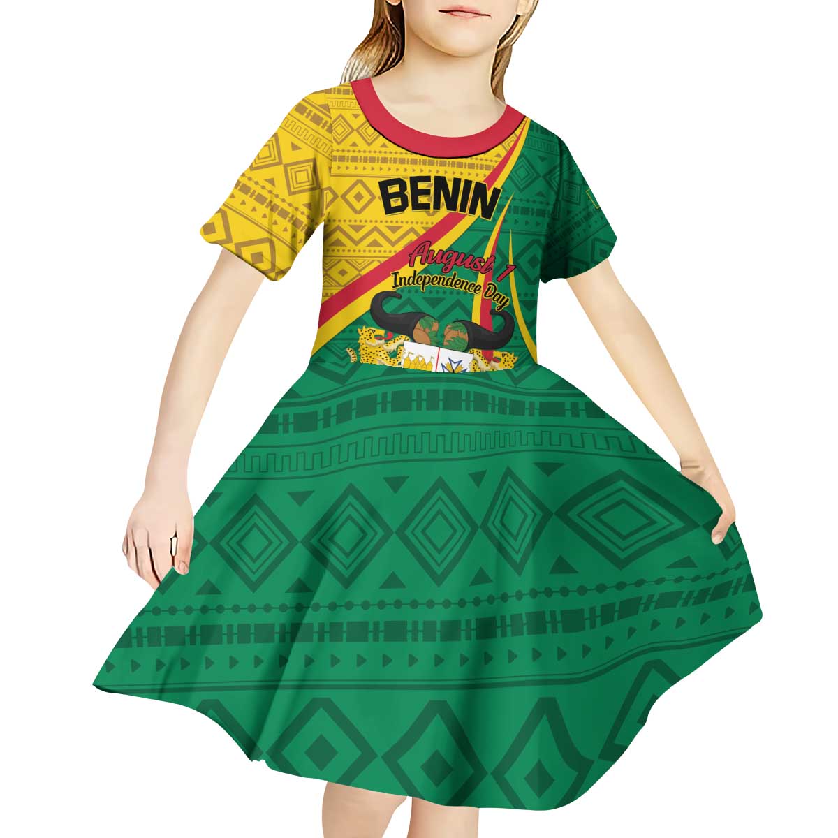 Personalized Benin Independence Day 1960 Kid Short Sleeve Dress Fraternite Justice Travail - Wonder Print Shop