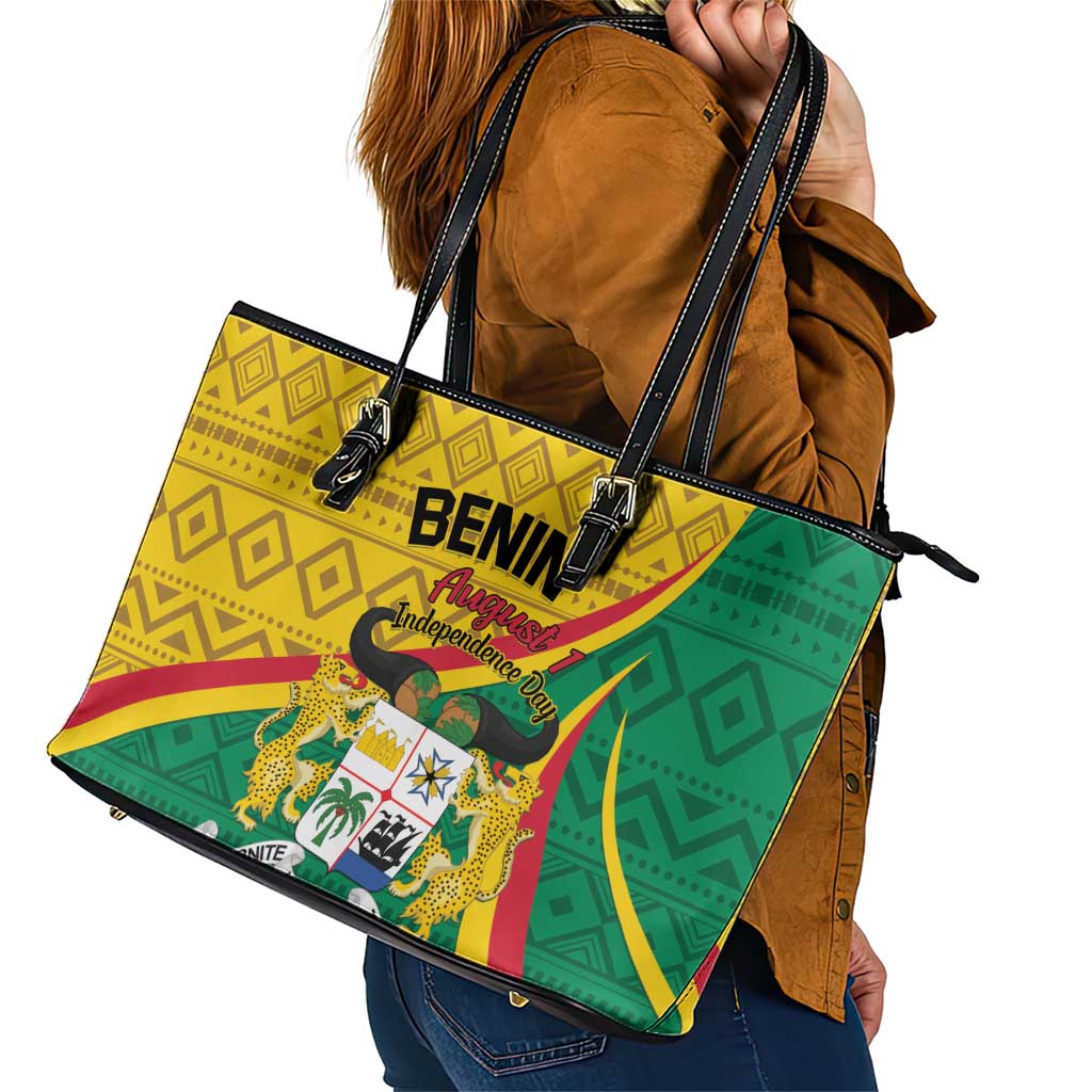 Personalized Benin Independence Day 1960 Leather Tote Bag Fraternite Justice Travail - Wonder Print Shop