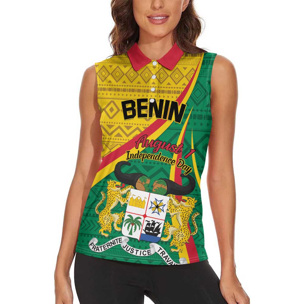 Personalized Benin Independence Day 1960 Women Sleeveless Polo Shirt Fraternite Justice Travail - Wonder Print Shop