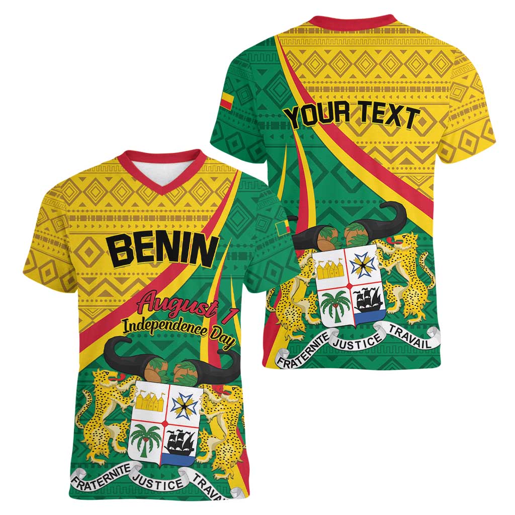 Personalized Benin Independence Day 1960 Women V-Neck T-Shirt Fraternite Justice Travail - Wonder Print Shop