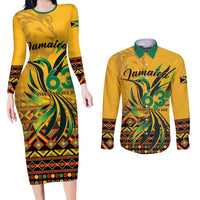 Personalized Jamaica Independence Day 1962 Couples Matching Long Sleeve Bodycon Dress and Long Sleeve Button Shirt Jumieka Streamertail Reggae Pattern