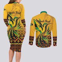 Personalized Jamaica Independence Day 1962 Couples Matching Long Sleeve Bodycon Dress and Long Sleeve Button Shirt Jumieka Streamertail Reggae Pattern