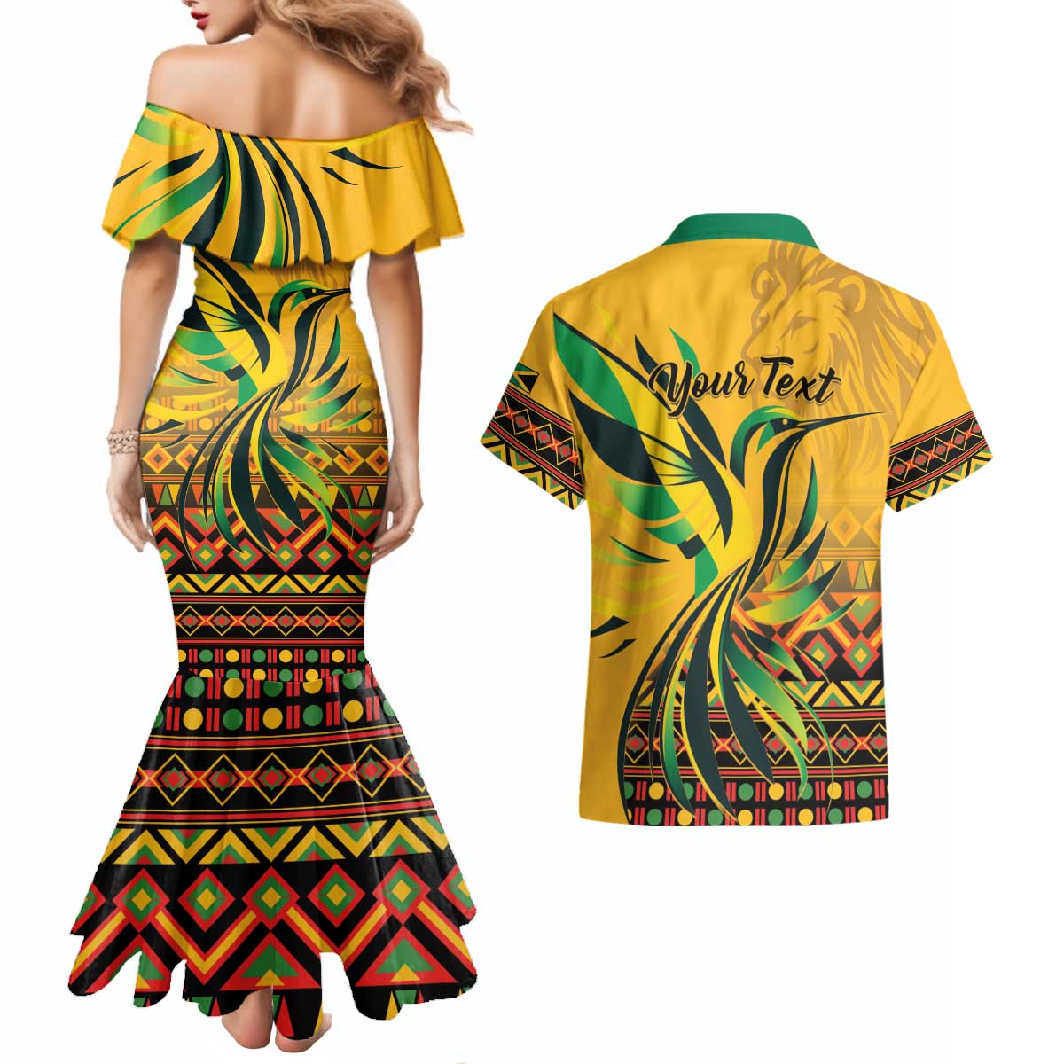 Personalized Jamaica Independence Day 1962 Couples Matching Mermaid Dress and Hawaiian Shirt Jumieka Streamertail Reggae Pattern