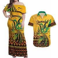 Personalized Jamaica Independence Day 1962 Couples Matching Off Shoulder Maxi Dress and Hawaiian Shirt Jumieka Streamertail Reggae Pattern