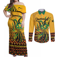 Personalized Jamaica Independence Day 1962 Couples Matching Off Shoulder Maxi Dress and Long Sleeve Button Shirt Jumieka Streamertail Reggae Pattern
