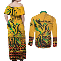 Personalized Jamaica Independence Day 1962 Couples Matching Off Shoulder Maxi Dress and Long Sleeve Button Shirt Jumieka Streamertail Reggae Pattern