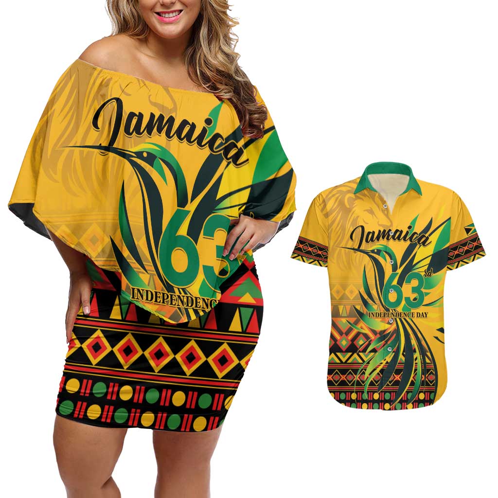 Personalized Jamaica Independence Day 1962 Couples Matching Off Shoulder Short Dress and Hawaiian Shirt Jumieka Streamertail Reggae Pattern