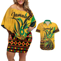 Personalized Jamaica Independence Day 1962 Couples Matching Off Shoulder Short Dress and Hawaiian Shirt Jumieka Streamertail Reggae Pattern