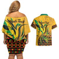 Personalized Jamaica Independence Day 1962 Couples Matching Off Shoulder Short Dress and Hawaiian Shirt Jumieka Streamertail Reggae Pattern
