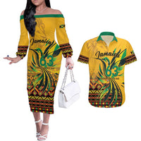Personalized Jamaica Independence Day 1962 Couples Matching Off The Shoulder Long Sleeve Dress and Hawaiian Shirt Jumieka Streamertail Reggae Pattern
