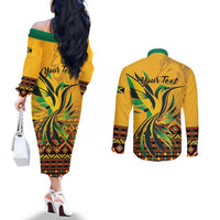 Personalized Jamaica Independence Day 1962 Couples Matching Off The Shoulder Long Sleeve Dress and Long Sleeve Button Shirt Jumieka Streamertail Reggae Pattern