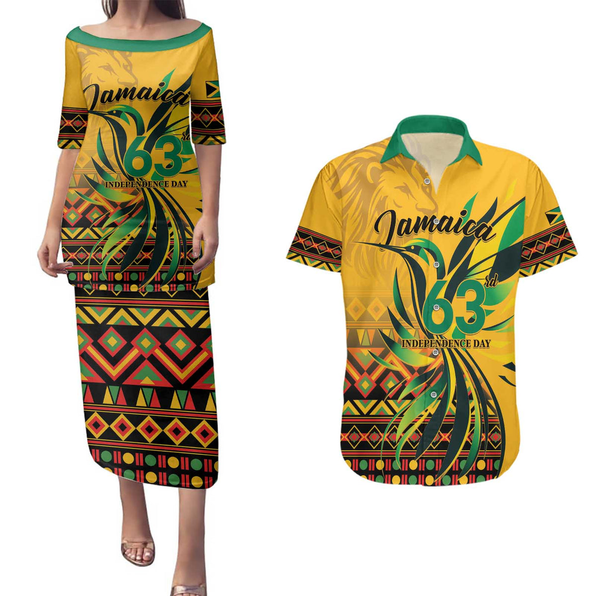 Personalized Jamaica Independence Day 1962 Couples Matching Puletasi and Hawaiian Shirt Jumieka Streamertail Reggae Pattern