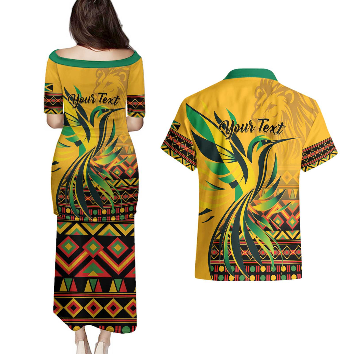 Personalized Jamaica Independence Day 1962 Couples Matching Puletasi and Hawaiian Shirt Jumieka Streamertail Reggae Pattern