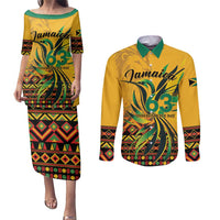 Personalized Jamaica Independence Day 1962 Couples Matching Puletasi and Long Sleeve Button Shirt Jumieka Streamertail Reggae Pattern