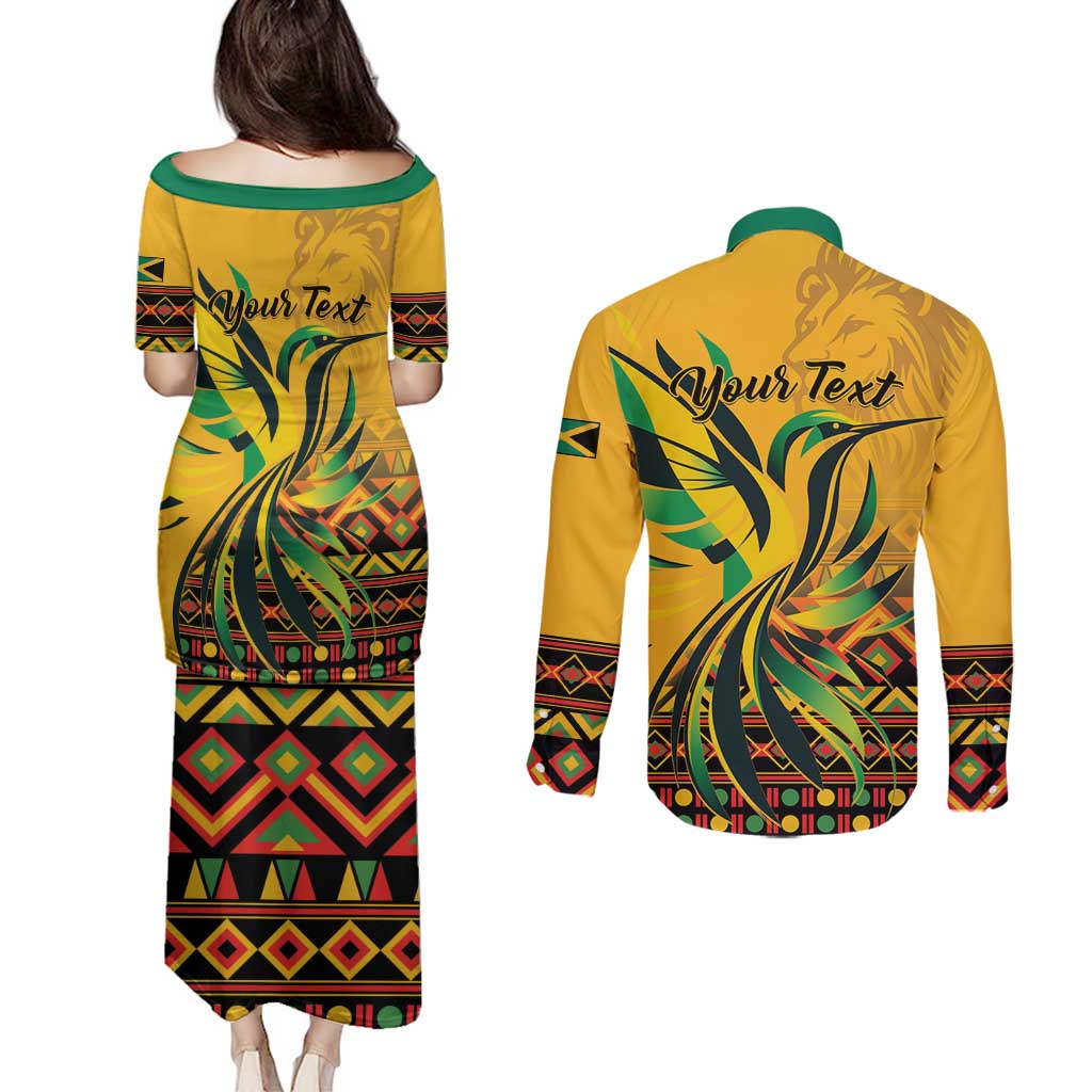 Personalized Jamaica Independence Day 1962 Couples Matching Puletasi and Long Sleeve Button Shirt Jumieka Streamertail Reggae Pattern