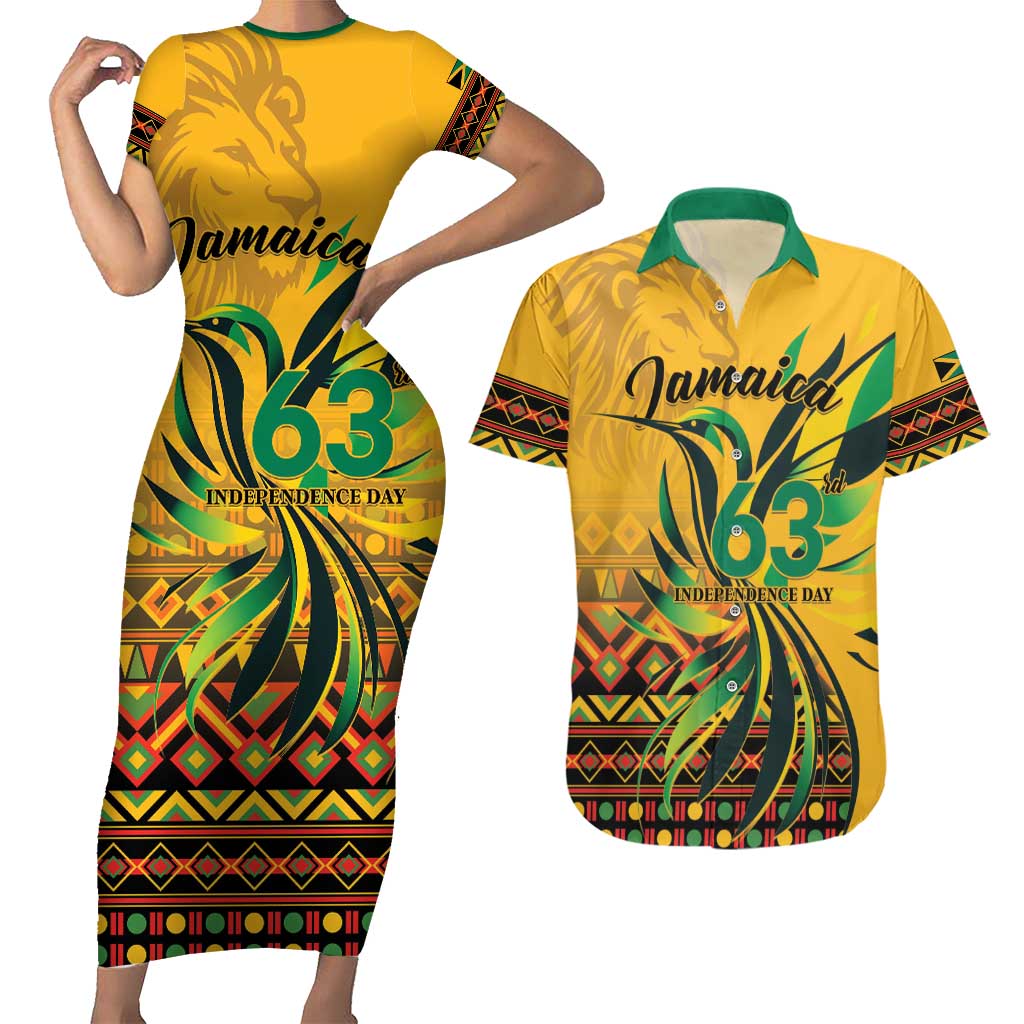 Personalized Jamaica Independence Day 1962 Couples Matching Short Sleeve Bodycon Dress and Hawaiian Shirt Jumieka Streamertail Reggae Pattern