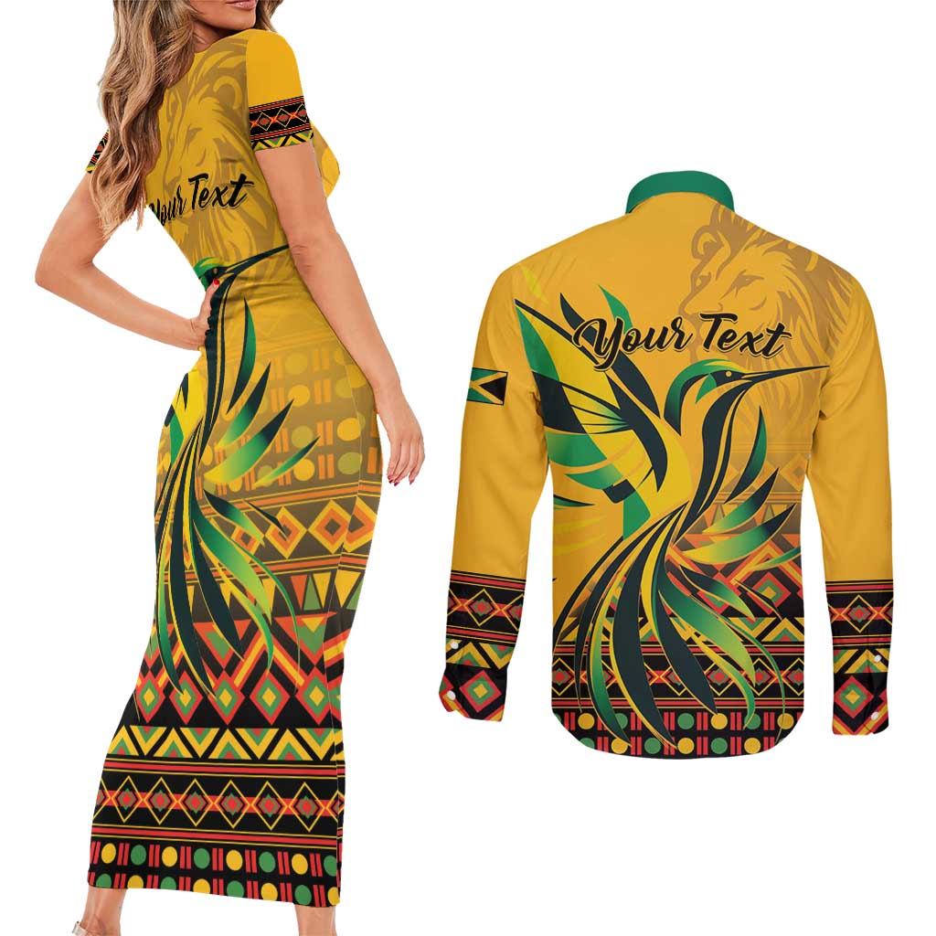 Personalized Jamaica Independence Day 1962 Couples Matching Short Sleeve Bodycon Dress and Long Sleeve Button Shirt Jumieka Streamertail Reggae Pattern