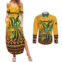 Personalized Jamaica Independence Day 1962 Couples Matching Summer Maxi Dress and Long Sleeve Button Shirt Jumieka Streamertail Reggae Pattern