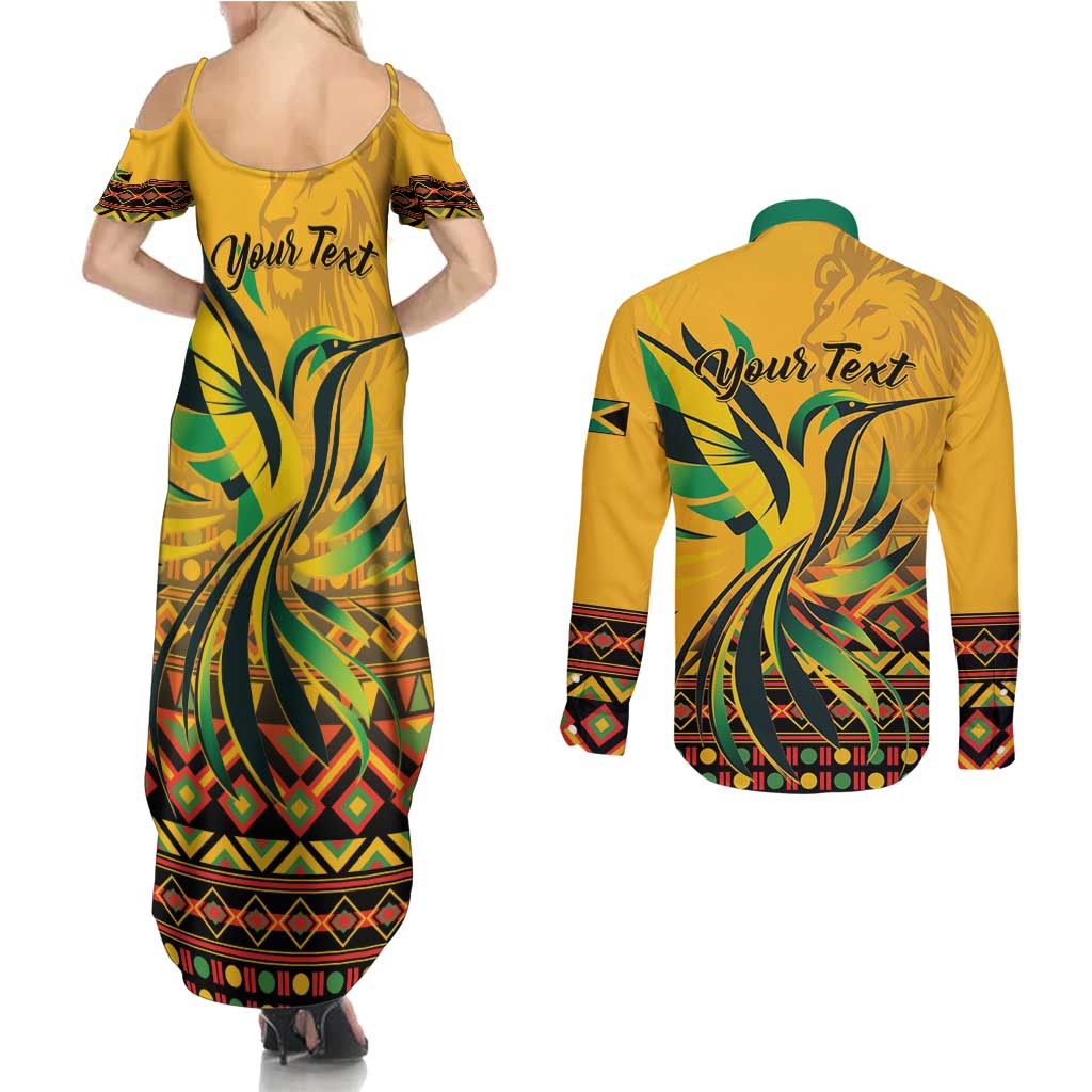 Personalized Jamaica Independence Day 1962 Couples Matching Summer Maxi Dress and Long Sleeve Button Shirt Jumieka Streamertail Reggae Pattern