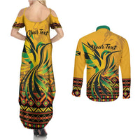 Personalized Jamaica Independence Day 1962 Couples Matching Summer Maxi Dress and Long Sleeve Button Shirt Jumieka Streamertail Reggae Pattern