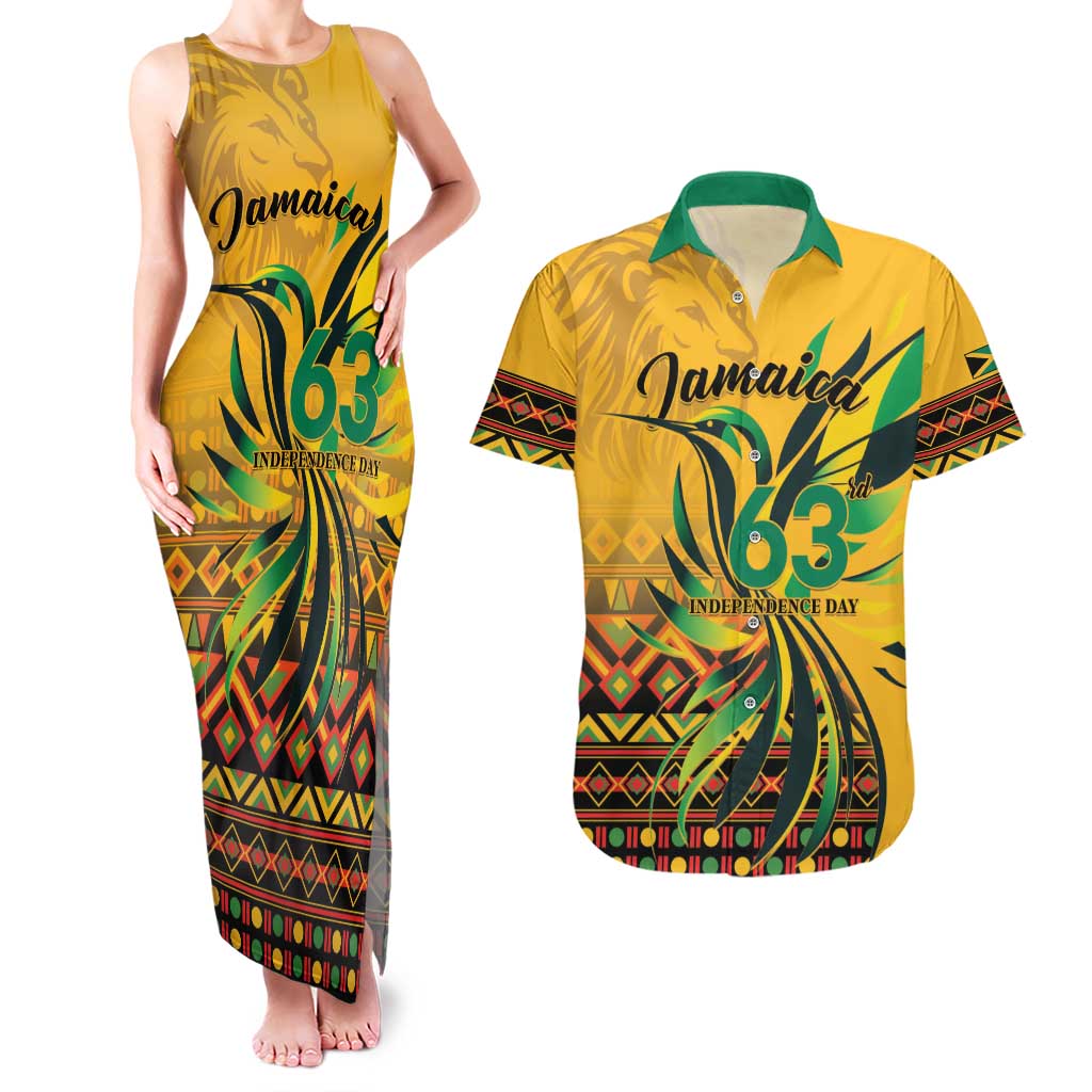 Personalized Jamaica Independence Day 1962 Couples Matching Tank Maxi Dress and Hawaiian Shirt Jumieka Streamertail Reggae Pattern