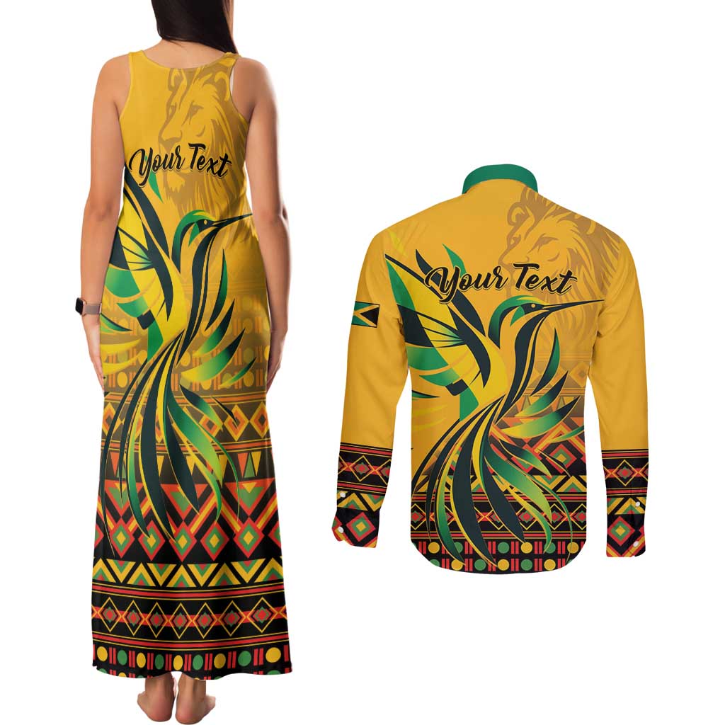 Personalized Jamaica Independence Day 1962 Couples Matching Tank Maxi Dress and Long Sleeve Button Shirt Jumieka Streamertail Reggae Pattern
